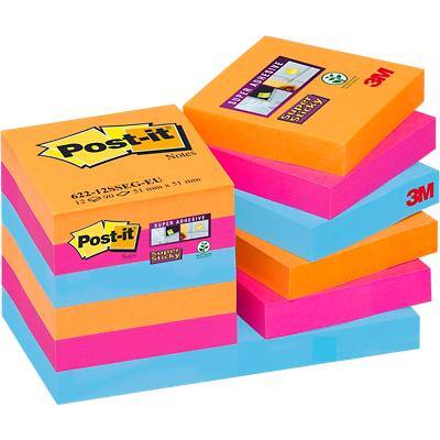 Post-it Super Sticky Notes 47.6 x 47.6 mm Bangkok Assorted Colours 12 Pads of 90 Sheets
