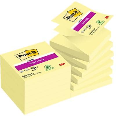 Post-it Super Sticky Z-Notes 76 x 76 mm Canary Yellow 12 Pads of 90 Sheets