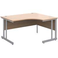 Corner Right Hand Design Ergonomic Desk with Beech Coloured MFC Top and Silver Frame Adjustable Legs Momento 1400 x 1200 x 725 mm