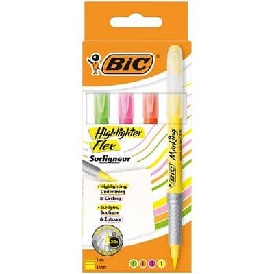 BIC Highlighter Flex 1 mm Assorted Pack of 4