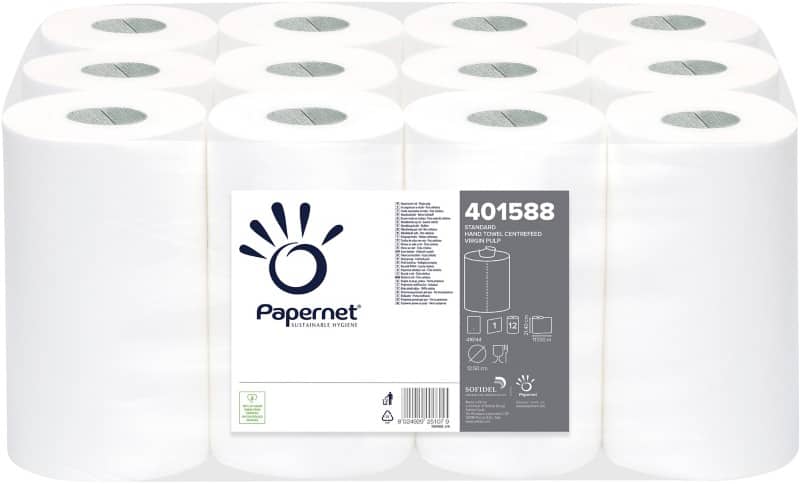 Papernet Standard Paper Hand Towels Autocut Rolled White 1 Ply 117 m 401588 117 m Pack of 12