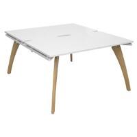 Dams International Rectangular Back to Back Desk with White Melamine Top and White Frame 4 Solid Oak Legs Fuze 1600 x 1400 x 725 mm