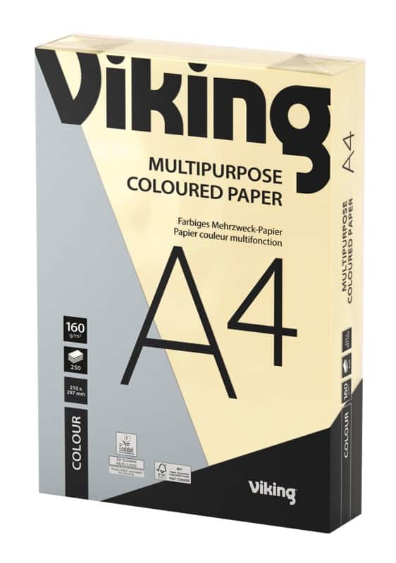 Viking A4 Coloured Paper Cream 160 gsm Smooth 250 Sheets