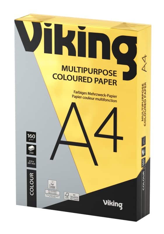 Viking Contrast A4 Coloured Paper Vivid Yellow 160 gsm 250 Sheets