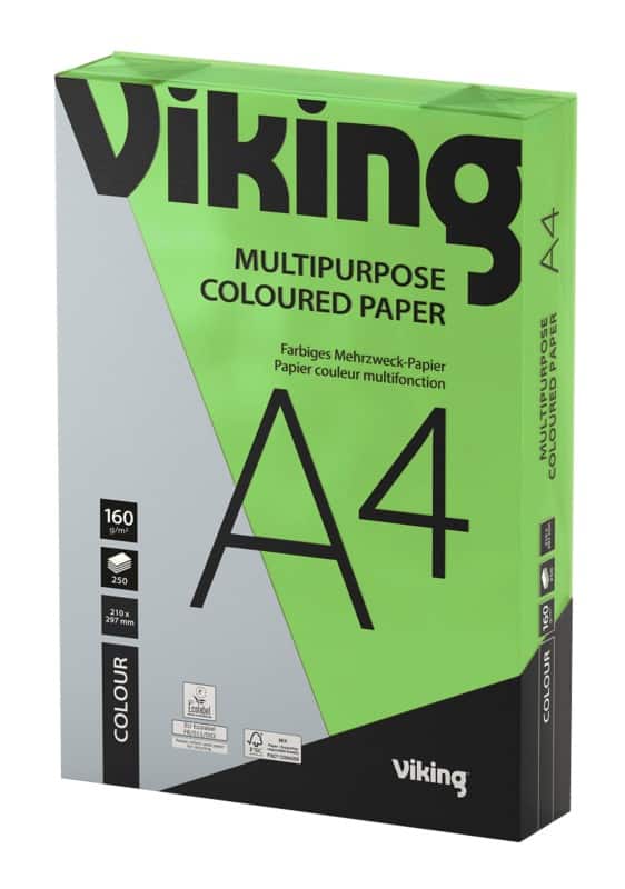 Viking A4 Coloured Paper Green 160 gsm Smooth 250 Sheets
