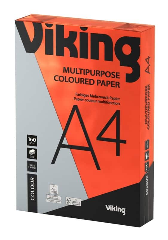 Viking A4 Coloured Paper Red 160 gsm Smooth 250 Sheets