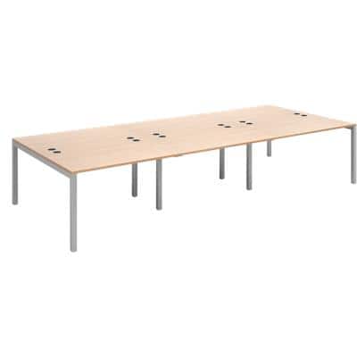Dams International Rectangular Triple Back to Back Desk with Beech Coloured Melamine Top and Silver Frame 4 Legs Connex 3600 x 1600 x 725mm
