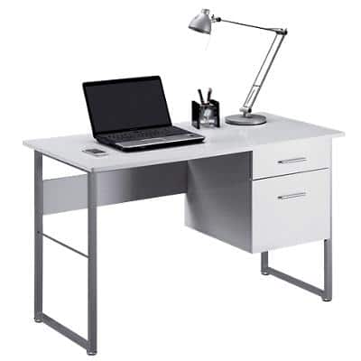 Alphason Rectangular Desk with White Melamine Top and Grey Frame and 2 Drawers Cabrini Desk 1200 x 600 x 760mm