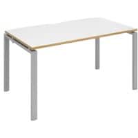 Dams International Rectangular Single Desk with White Melamine Top, Oak Edging and Silver Frame 4 Legs Adapt II 1400 x 800 x 725 mm