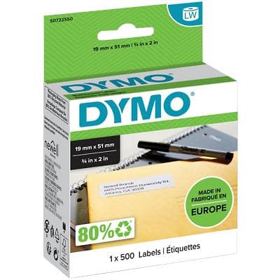 Dymo LW S0722550 / 11355 Authentic Multipurpose Labels White 19 x 51 mm 500 Labels
