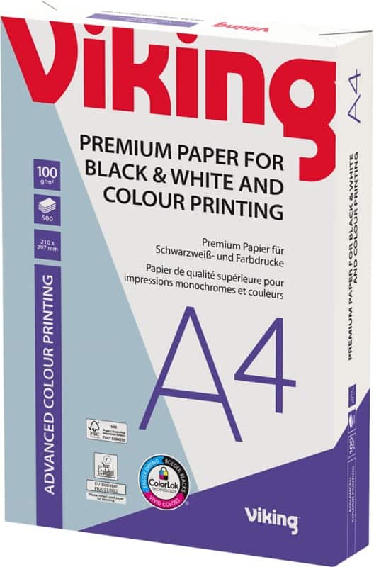 Viking Advanced Colour Printing A4 Printer Paper 100 gsm Smooth White 500 Sheets