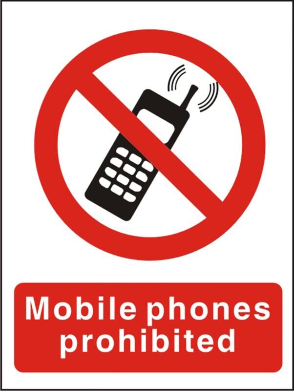 Warning Sign No Mobiles Wall Mounted PVC (Polyvinyl Chloride) 15 x 20 cm