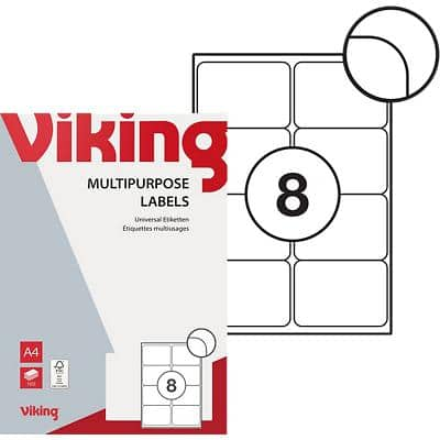 Viking Multipurpose Labels Self Adhesive 99.1 x 67.7 mm White 8 100 Sheets of 8 Labels