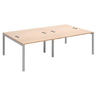 Rectangular Double Back to Back Desk with Beech Coloured Melamine & Steel Top and Silver Frame 6 Legs Connex 2400 x 1600 x 725 mm