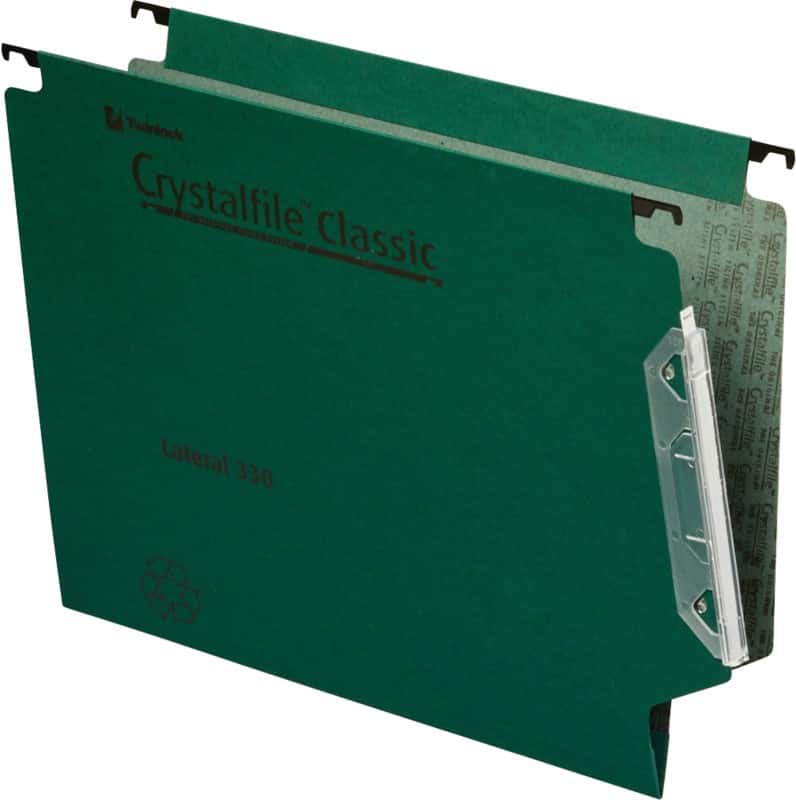 Rexel Crystalfile Classic 330 Lateral Suspension File 70670 V Base 15 mm 230 gsm Green 100% Recycled Manilla Pack of 50