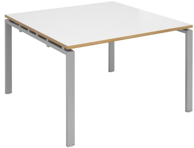 Dams International Square Boardroom Table with White/Oak Edge Coloured MFC & Aluminium Top and Silver Frame EBT1212-S-WO 1200 x 1200 x 725 mm