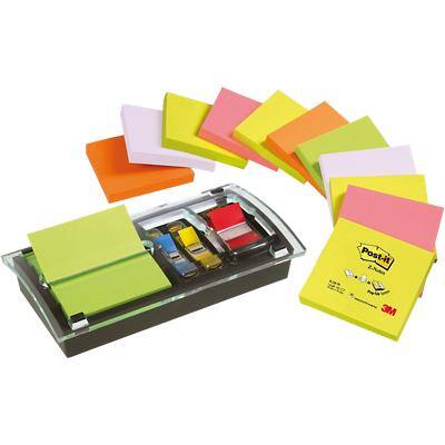 Post-it Sticky Z-Notes 76 x 76 mm Neon Assorted Colours 12 Pads of 100 Sheets with Free Combi Dispenser
