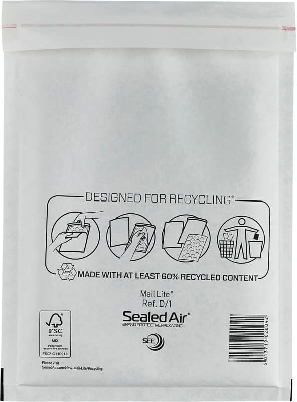 Mail lite mailing bag d/1 white plain 180 (w) x 260 (h) mm peel and seal 79 gsm pack of 100