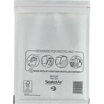 Mail Lite Mailing Bags D/1 180 (W) x 260 (H) mm Peel and Seal White Pack of 100