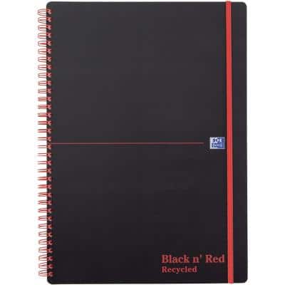 OXFORD Black n' Red A4 Wirebound Poly Cover Notebook Ruled Recycled 140 Pages