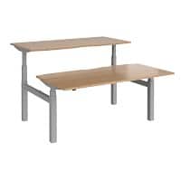 Elev8² Rectangular Sit Stand Back to Back Desk with Beech Coloured Melamine Top and Silver Frame 4 Legs Touch 1600 x 1650 x 675 - 1300 mm