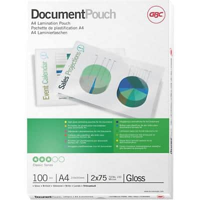 GBC Document Laminating Pouches A4 Glossy 75 microns (2 x 75) Transparent Pack of 100