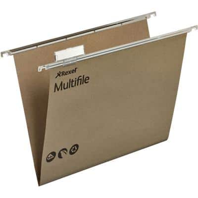Rexel Multifile Vertical Suspension File 78617 A4 V Base 15mm 180gsm Beige 100% Recycled Manilla Pack of 50