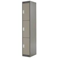 LINK51 Standard Mild Steel Locker with 3 Doors Standard Deadlock Lockable with Key 300 x 450 x 1800 mm Coffee & Cream