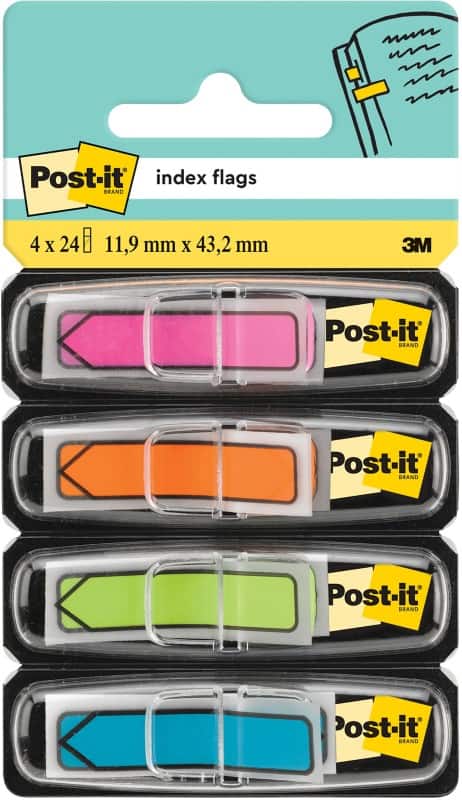Post-it Index Flags Arrow 1.19 x 4.32 cm Assorted 4 Packs of 24 Strips