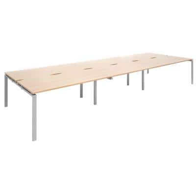 Dams International Rectangular Triple Back to Back Desk with Beech Coloured Melamine Top and Silver Frame 4 Legs Adapt II 4800 x 1600 x 725mm