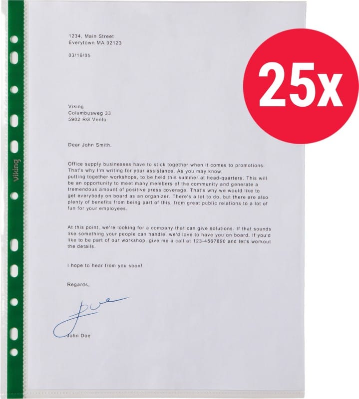 Viking Punched Pockets  A4 Clear Transparent 80 microns PP (Polypropylene) Top Opening 11 Holes Pack of 25