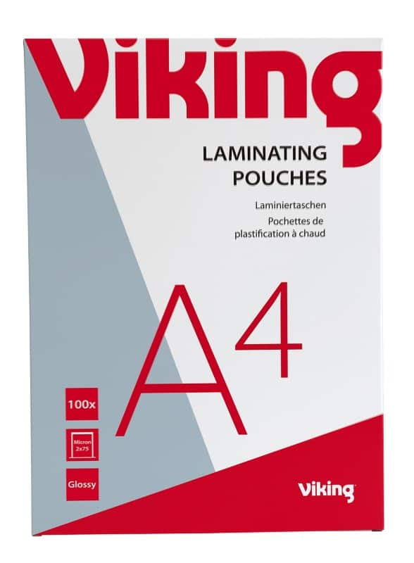 Viking laminating pouch a4 glossy 75 microns (2 x 75) transparent pack of 100