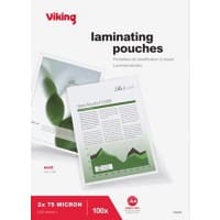 Viking Laminating Pouch A4 Matt 75 microns (2 x 75) Transparent Pack of 100