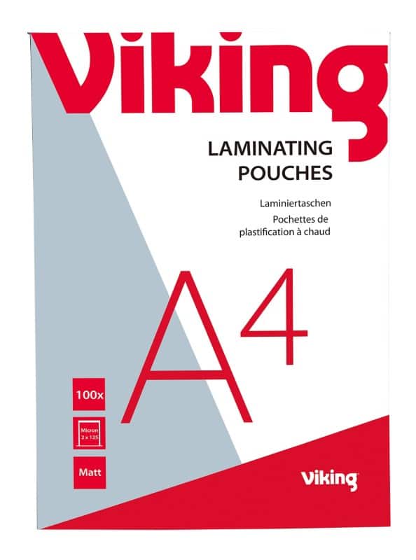 Viking Laminating Pouches A4 Matt 125 microns (2 x 125) Transparent Pack of 100