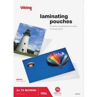 Viking Laminating Pouch A5 Glossy 75 microns (2 x 75) Transparent Pack of 100
