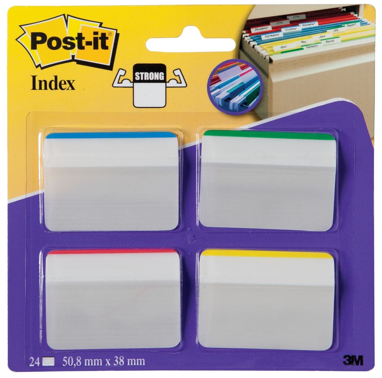 Post-it Index Strong Filing Tabs 50.8 x 38.1 mm Assorted 6 x 4 Pack