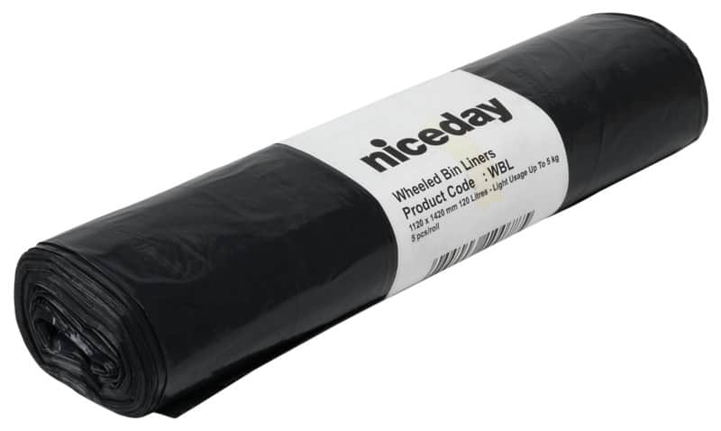 Niceday Light Duty Bin Bags 120 L Black Pack of 5