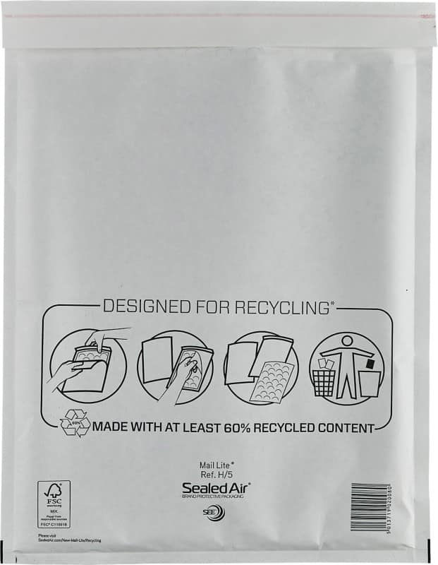 Mail lite mailing bag h/5 white plain 270 (w) x 360 (h) mm peel and seal 79 gsm pack of 50