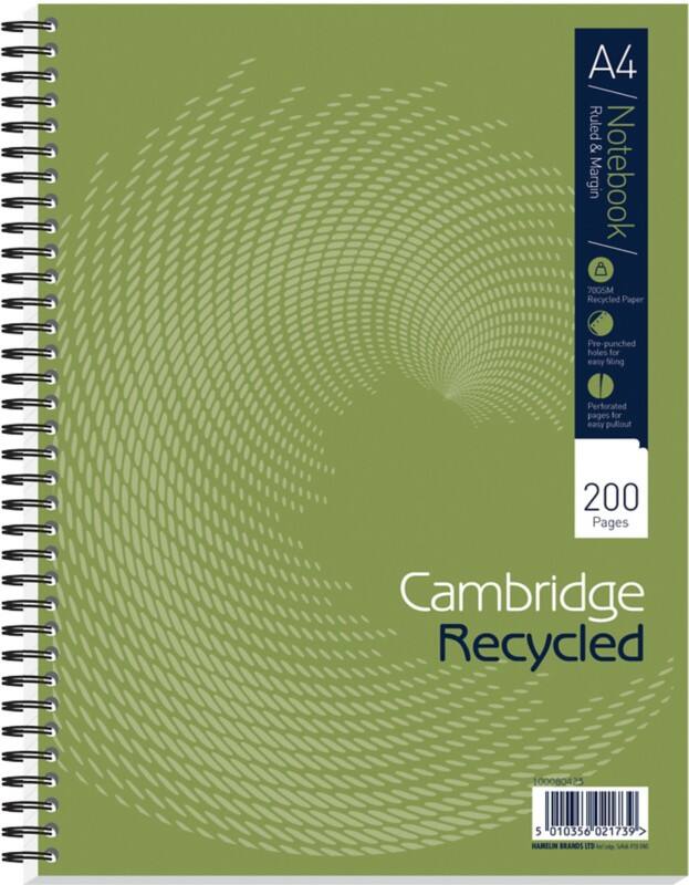 Cambridge Notebook Npad A4 Ruled Spiral Bound Cardboard Hardback Black Perforated 200 Pages 100 Sheets
