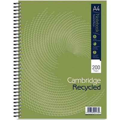 Cambridge Recycled A4+ Wirebound Green Card Cover Notebook Ruled 200 Pages