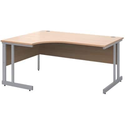 Corner Left Hand Design Ergonomic Desk with Beech Coloured MFC Top and Silver Frame Adjustable Legs Momento 1600 x 1200 x 725 mm