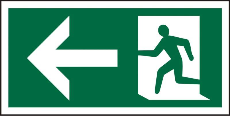 Fire Exit Sign Left Arrow Wall Mounted PVC (Polyvinyl Chloride) 30 x 15 cm