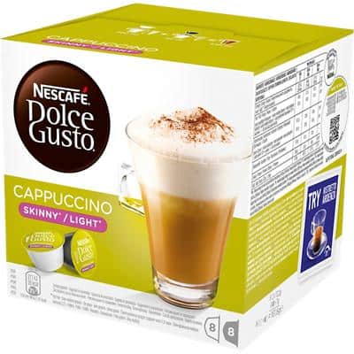 NESCAFÉ Dolce Gusto Skinny Light Caffeinated Ground Coffee Pods Box Cappuccino 12.5 g Pack of 8 x Coffee + 8 x Milk Pods