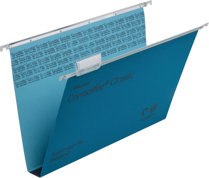 Rexel Crystalfile Classic Vertical Suspension File 70625 Foolscap U Base 30 mm 230 gsm Blue 46% Recycled Manilla Pack of 50