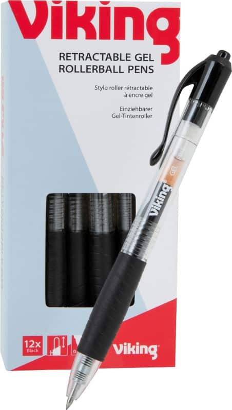 Viking GRRBF0.5 Retractable Rollerball Pen Black 0.5 mm Medium Rollerball Non Refillable Pack of 12