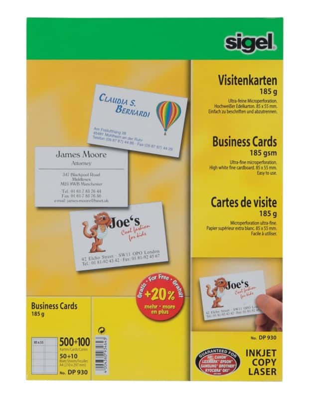 Sigel Business Cards 185 gsm White Pack of 60 Sheets of 10 Cards