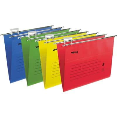 Viking Vertical Suspension File Foolscap V Base 220 gsm Assorted Pack of 50