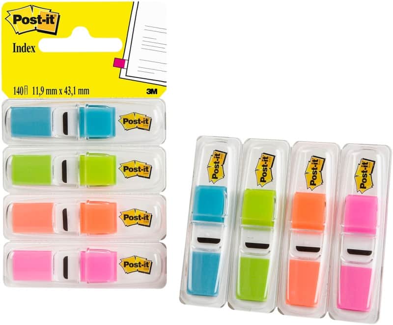 Post-it Index Flags 11.9 x 43.2 mm Assorted 35 Strips 35 x 4 Pack