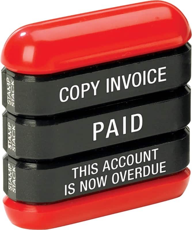 Trodat 3-in-1 Copy Invoice Paid Overdue Self-Inking Stamp Blue, Red
