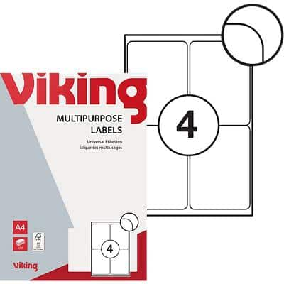 Viking Multipurpose Labels Self Adhesive 139 x 99.1 mm White 4 100 Sheets of 4 Labels